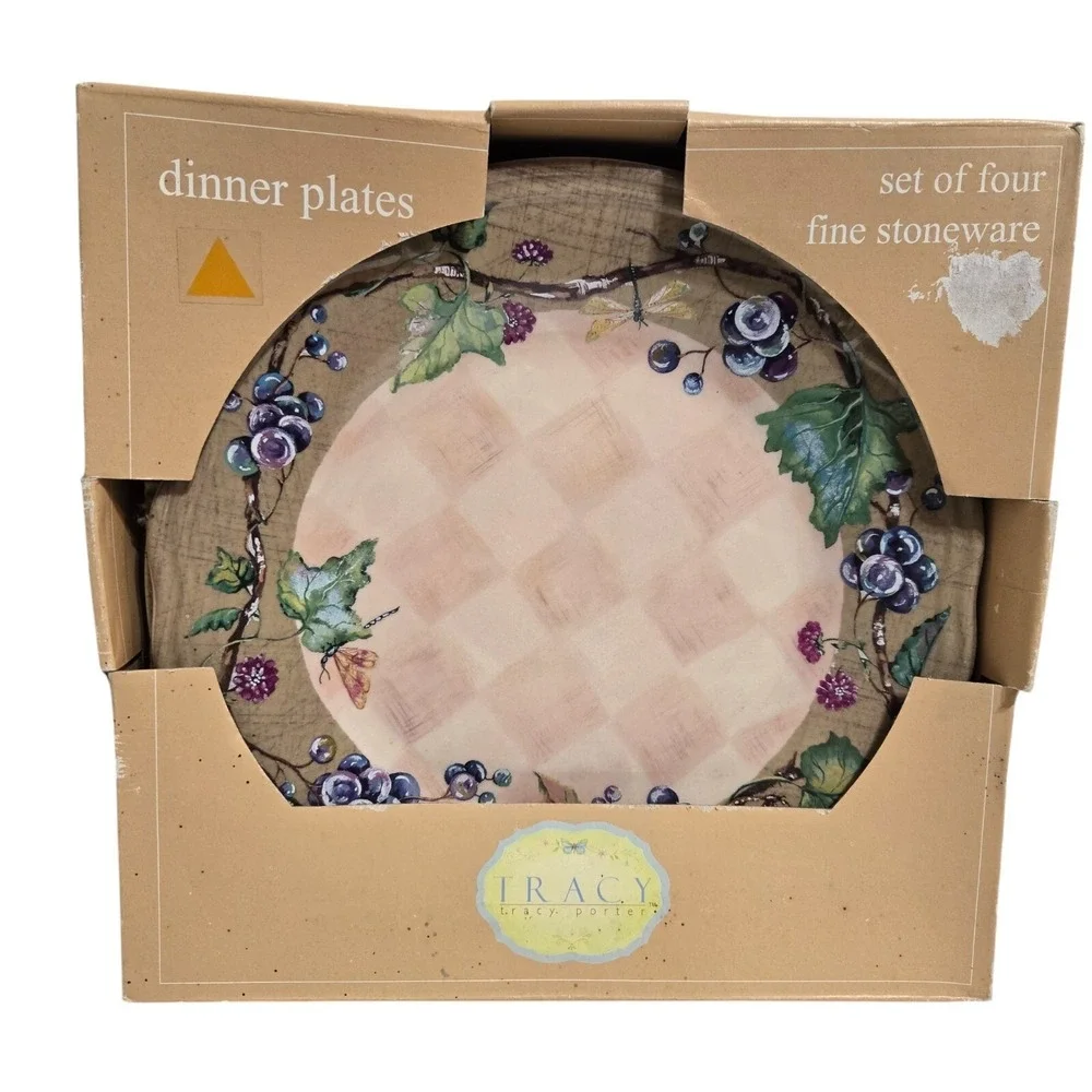 4 Tracy Porter CLARET COLLECTION Dinner Plates grapes scalloped in Box ~12 Avail